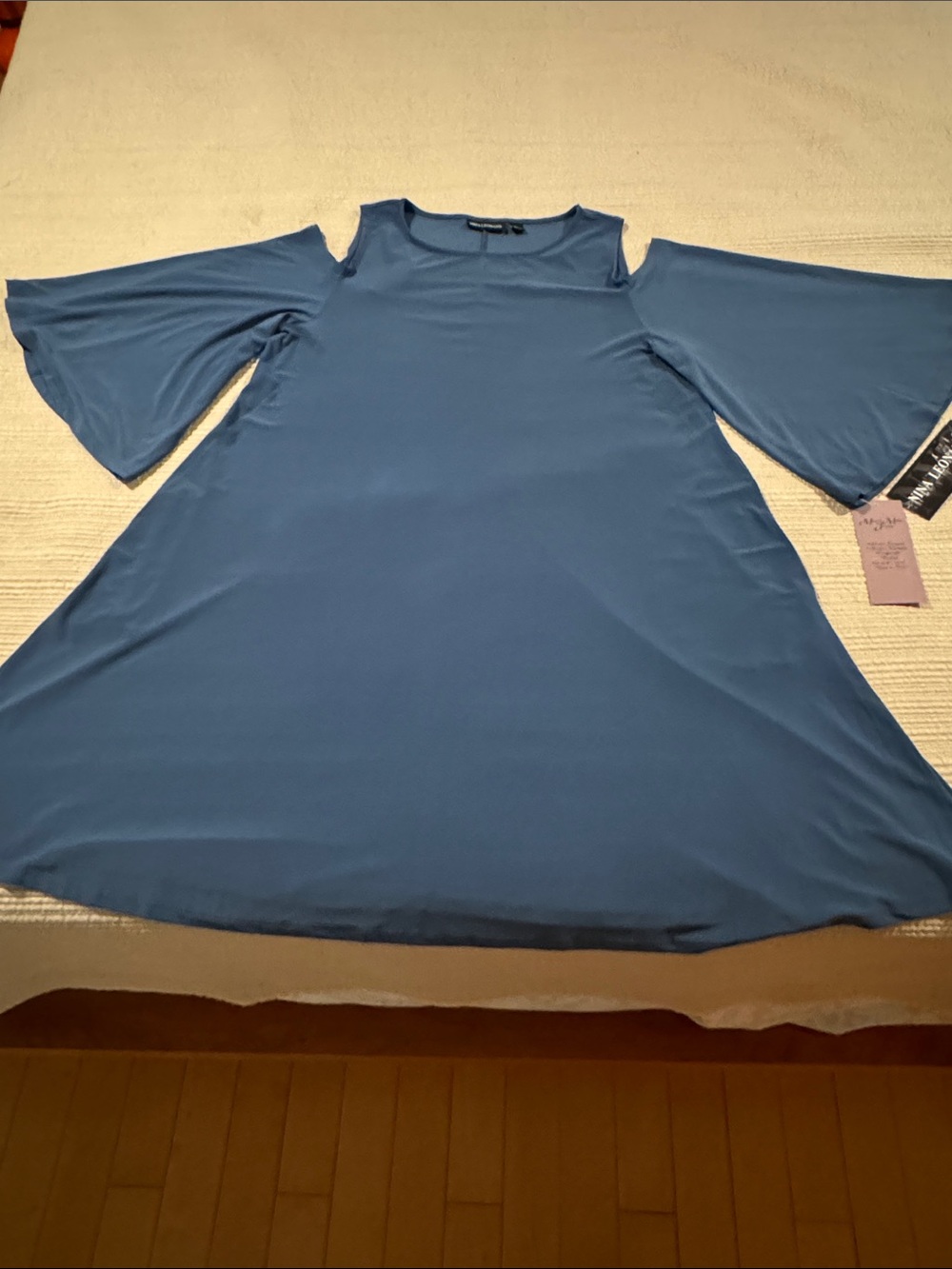 Nina Leonard Cold Shoulder Slate Blue Scoop Neck Dress - Picture 2 of 14